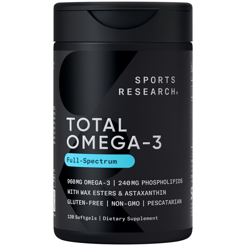 Sports Research® Total Omega-3 Fish Oil 2200mg - laget av Antarktis krill w/Astaxanthin, Wild Sockeye Salmon & Alaska Pollock - 960mg EPA & DHA - 120 Softgels