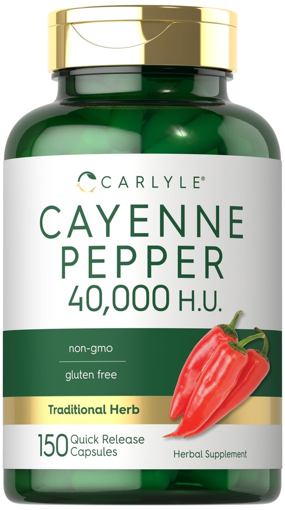 Carlyle Cayenne Pepper Capsules | 40.000 HU | Ikke-GMO og Glutenfri Supplement