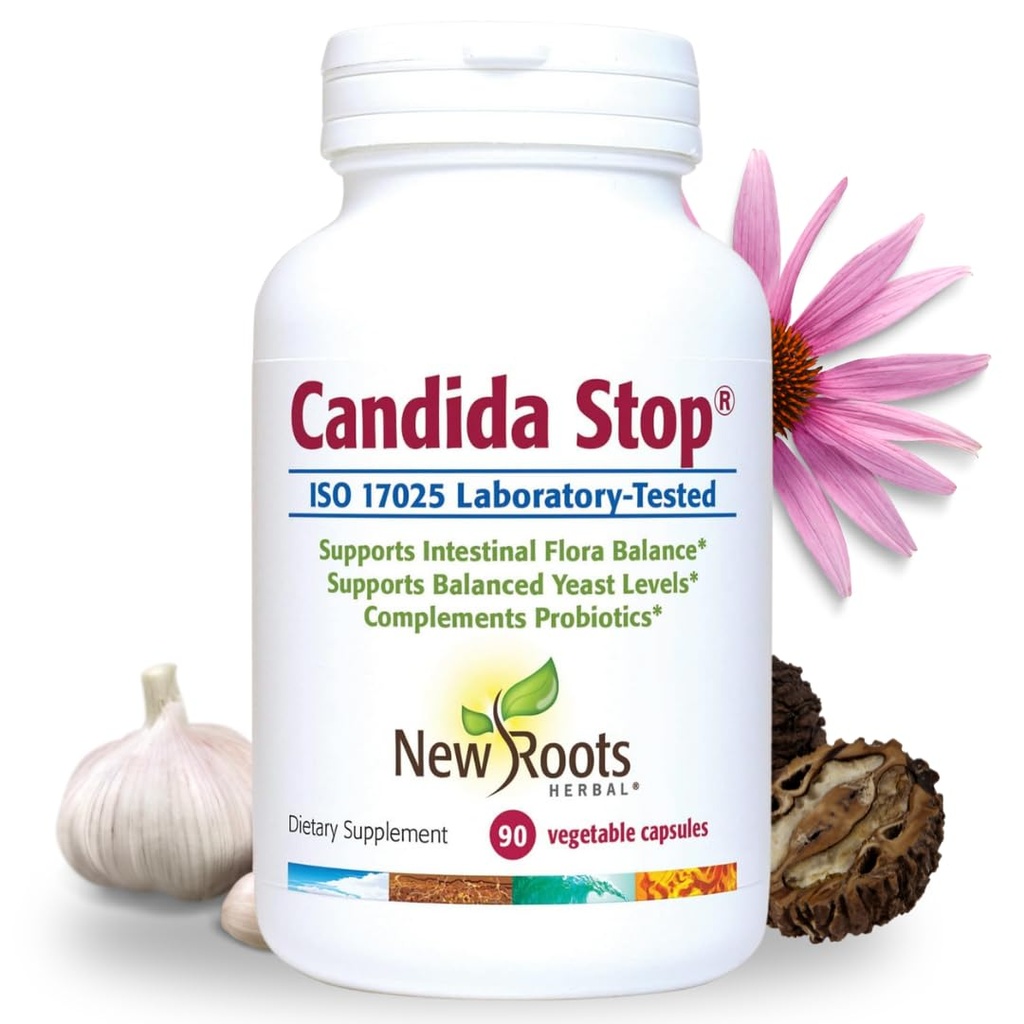NYE ROOTS HERBAL Candida rengjøring Detox Supplement (90 kapsler), stopp Candida Overvekst, støtte balansert intestinal Flora & Yest Balance med 11 Potent urter + probiotika, Digestion Relief