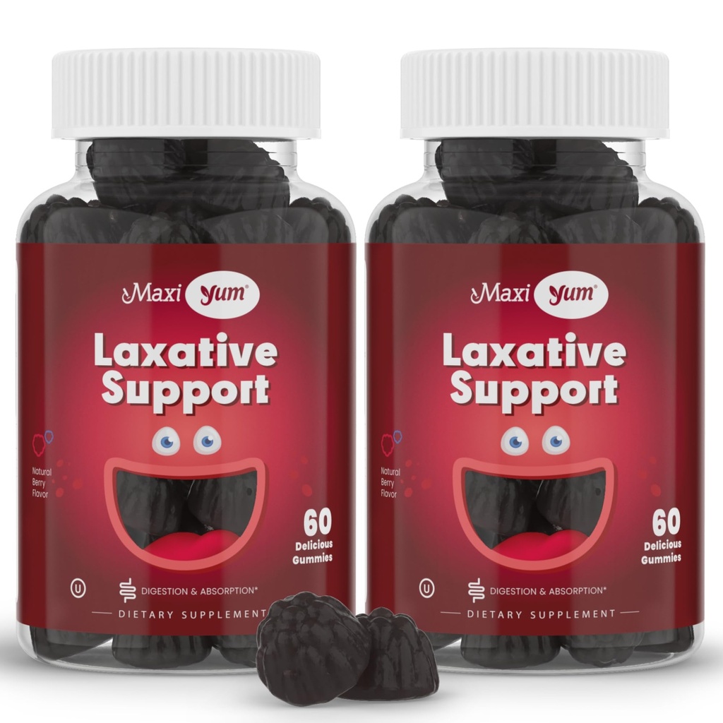 Maxi Helse Naturlig Laxative Gummier for voksne og barn – ikke-GMO og Vegansk Senna Stool Softener Gummier – Berry Flavor Chewable Laxatives for Hudbærerstøtte (60 Count, Pack of 2)