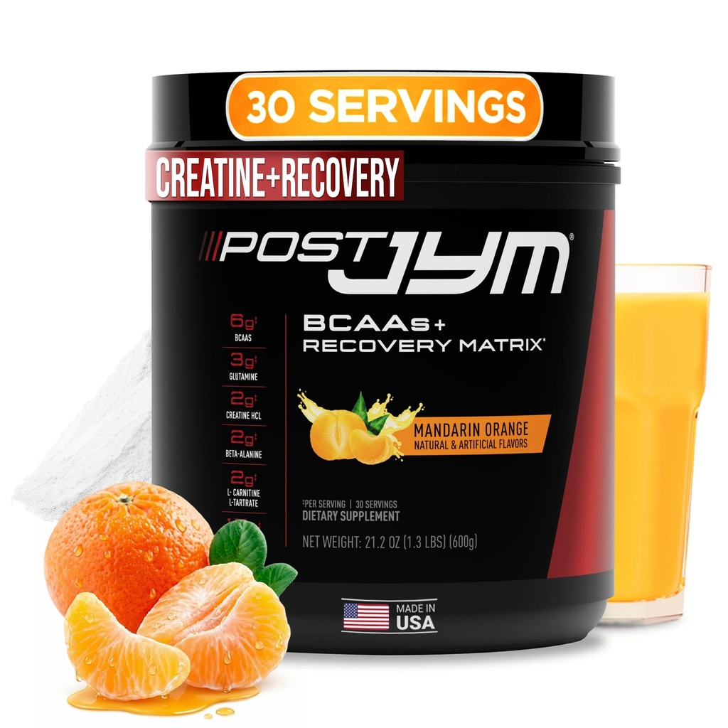 JYM Supplement Science Post JYM Active Matrix Mandarin Orange Amino Recovery pulver ren kreatin HCL, BCAA, Glutamin, karnitin, Betain, Taurin for styrke, Reparasjon, ytelse 30 Serveringer