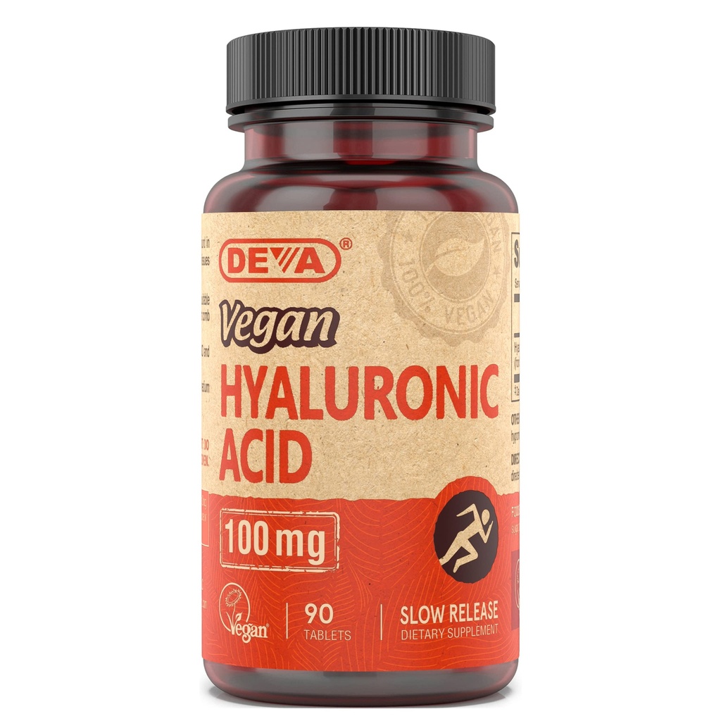 DEVA Nutrition Vegan Hyaluronsyre 100 mg - Ikke-GMO og ikke-hemolytisk - 90 tabletter, 1-pakke