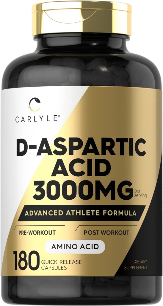 Carlyle D Aspartic Acid Capsules 3000mg | 180 greve | DAA Supplement for menn og kvinner | Avansert atletisk Formel | Ikke-GMO & Glutenfri