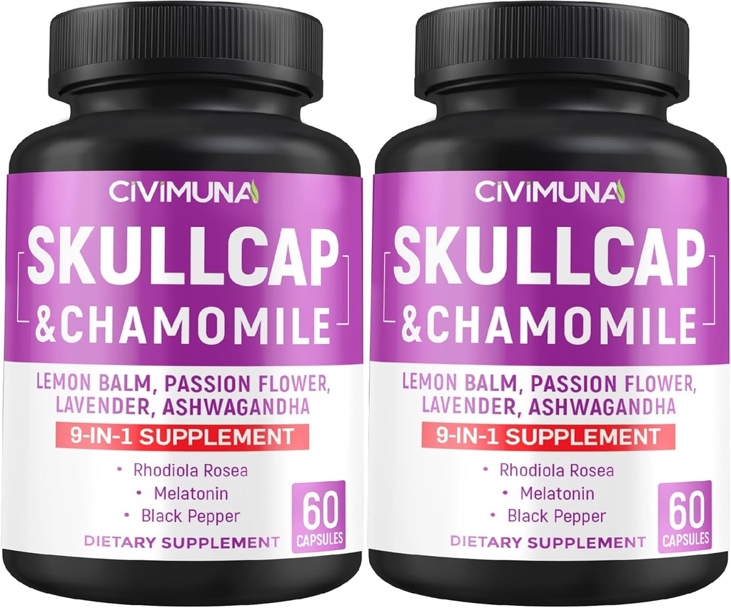 Skullcap Kapsler med Skullcap, Kamille, Lemon Balm og mer - 120 Kapsler i 4 måneders forsyning (pakke med 2)
