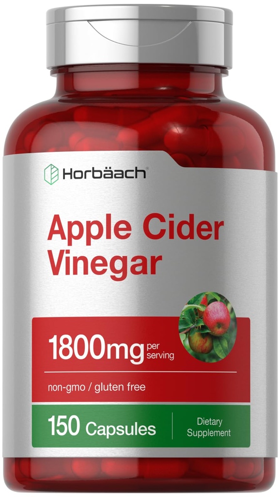 Horbäach Apple Cider Vinegar Capsules | 1800 mg | 150 piller ikke-GMO, Glutenfri Supplement