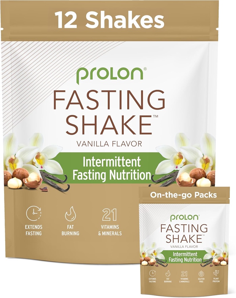 Prolon Intermittent Fastende Drikkemiks | Skake for Intermittent Fasting | Vitaminer, Fiber, Plantebasert Protein, Superfoods | Keto, Vegansk, Glutenfri, Dairy Free | Vanilla, (12 ct)