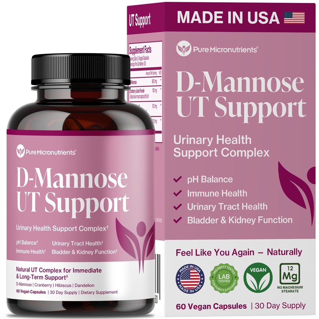 Pure D Mannose Capsules 1000mg Per Serve - Hurtigvirkende UTI-støtte - Urin Tract Cleanse & Bladder Health - Cranberry, D-Mannose, Dandelion, Hibiscus Blomster - 60 Veggie Caps