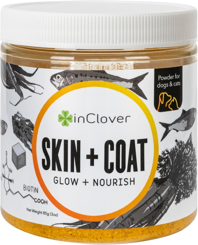 I Clover Hund Hud og Frakk Supplement, BioRadiant Naturlig Supplement for hunder, sunn hud og Coat, Fiskeolje alternativ bruker Carrots, Coconut, Omega 3's, Biotin og sink Soothe hud