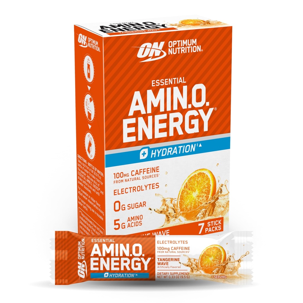Optimum Ernæring Essential Amino Energy Plus Electrolytes Stick Packs, Energipulver, Tangerine Wave, 7 greve