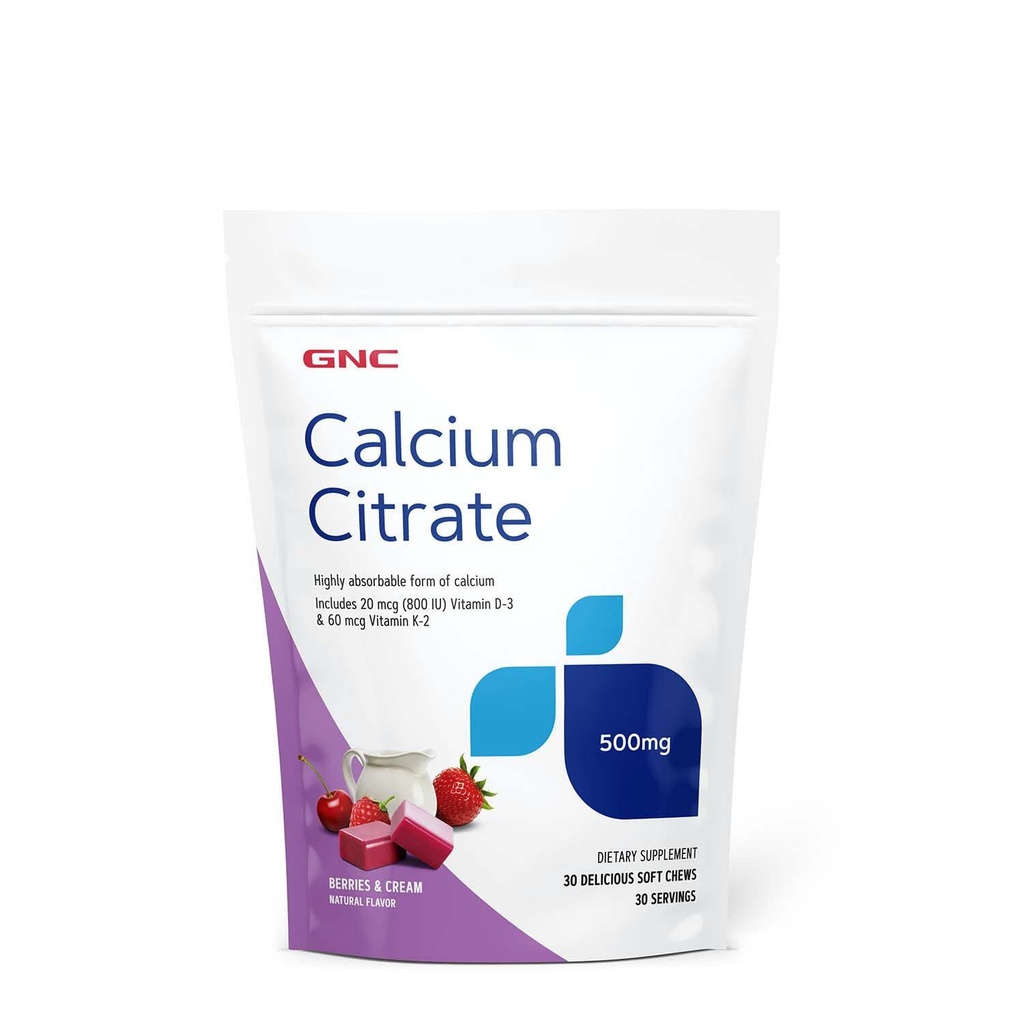 GNC kalsium Citrat 500mg Myke Chews, høy absorberbar form av kalsium, bær og krem, 30 greve