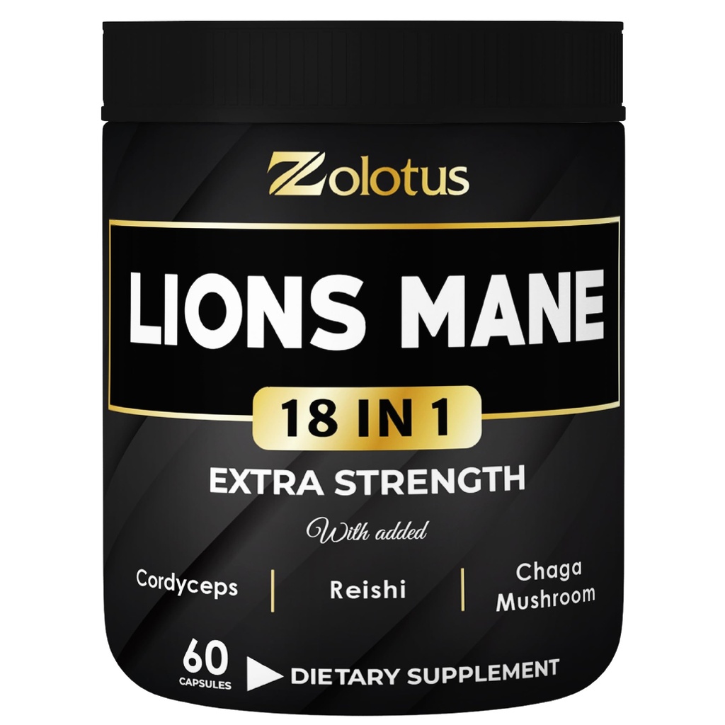 Zolotus Lions Mane Mushroom Kapsler med Cordeyceps, Elderberry, Ginkgo Biloba, Bacopa - 60 Kapsler