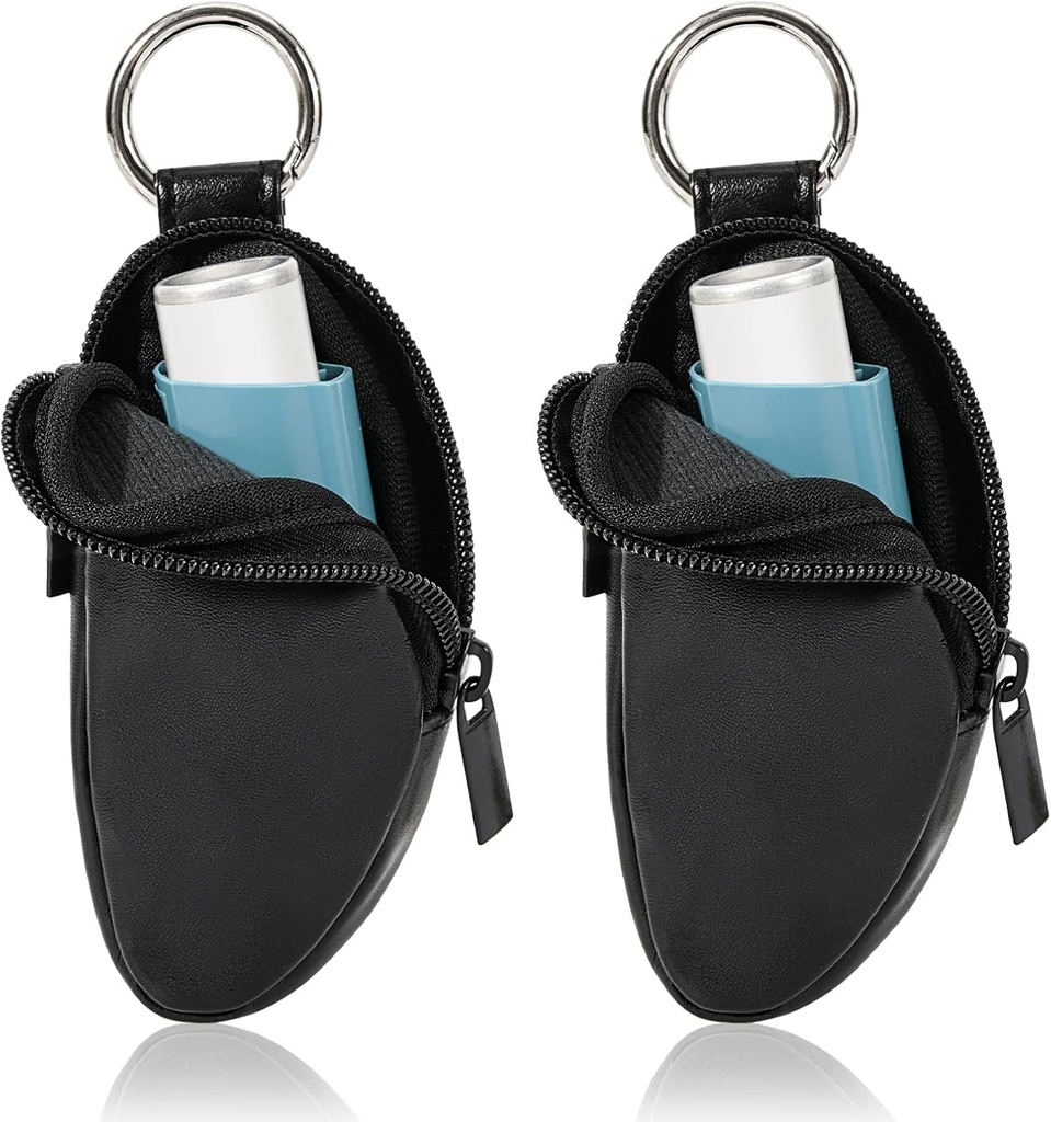Astma Inhaler Holder Beskytt Bærbar pose bærende holder PU skinn reise innhaler mini pose for L-Shaped inhaler, inhaler ikke inkludert (svart, 2PCS)