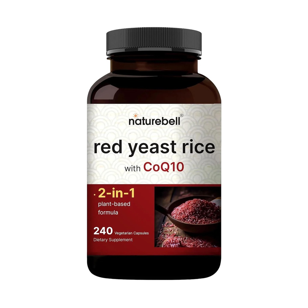 Rød Yeast Rice med CoQ10, 240 Veggie Capsules ® Avansert hjerte helse Herbal Supplement - Antioksidant støtte for energi og hjerte helse – Ikke-GMO
