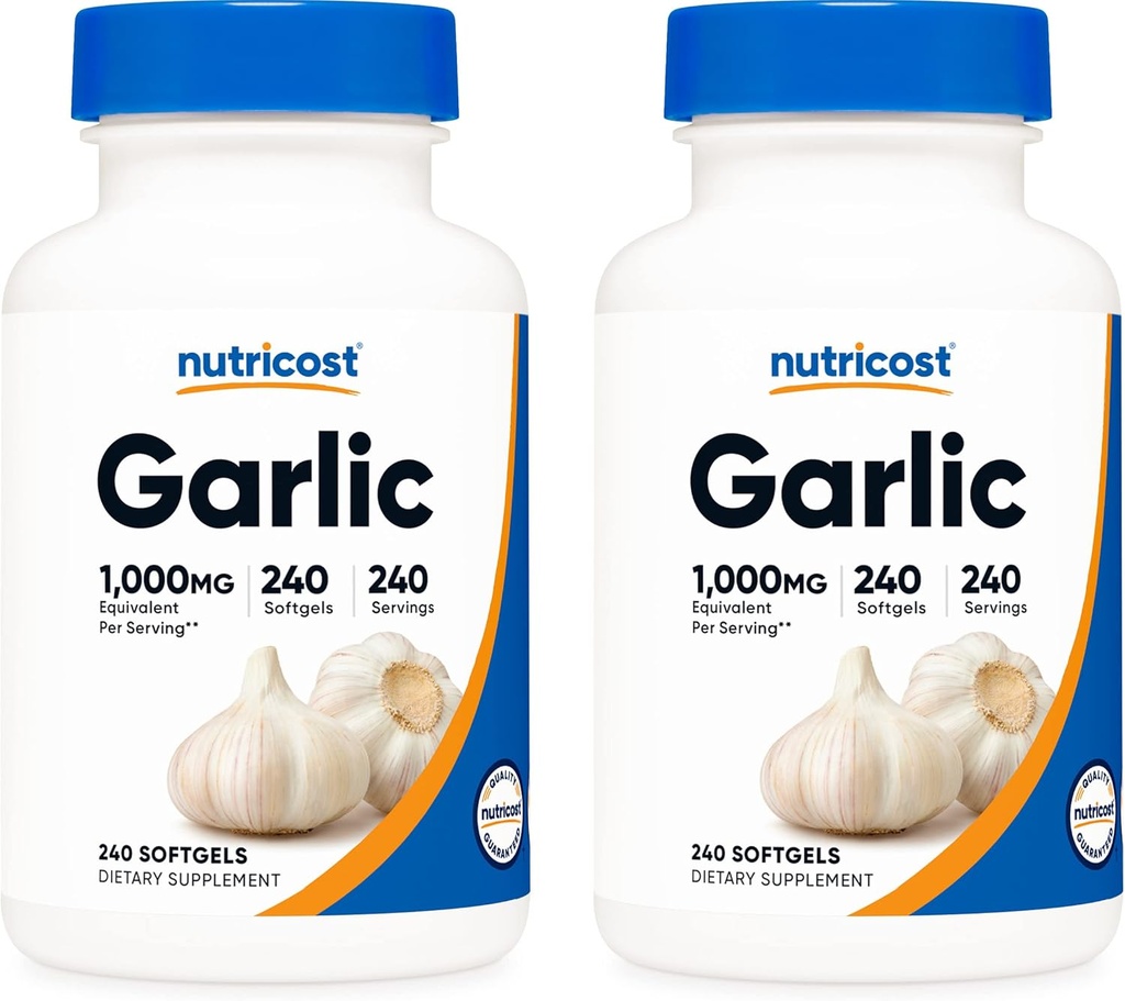 Nutricost hvitløk 1000mg, 240 Softgels (2 flasker) - Bestillfri, Premium Glutenfri Supplement