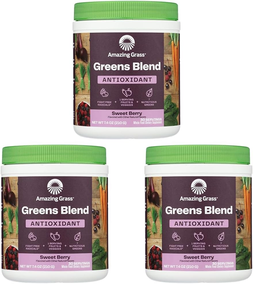 Amazing Grass Sweet Berry Antioksidant Superfood pulver, 7,4 OZ (pakke med 3)