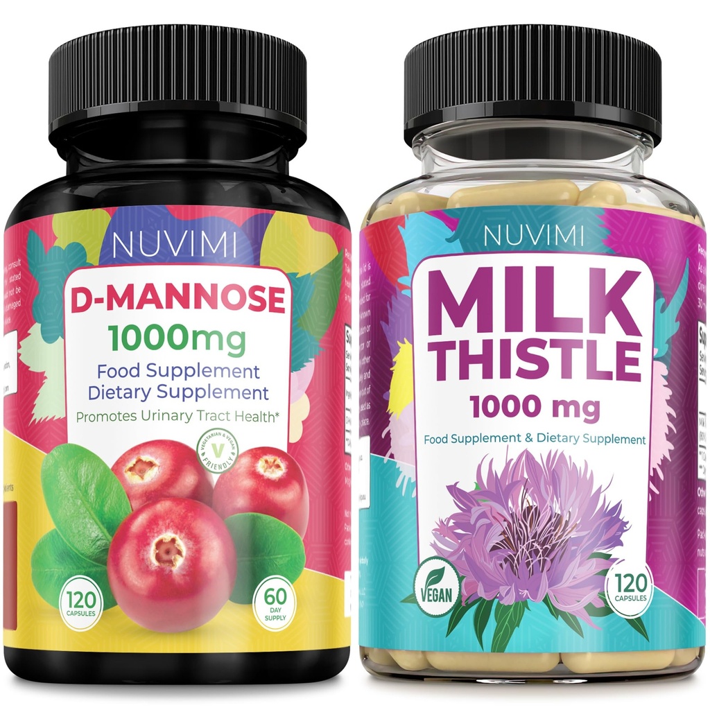 D Mannose 1000 mg og Melke Thistle 1000 mg 120 kapsler hver