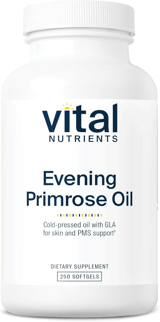 Vitale næringsstoffer Aften Primrose Olje 1000mg | Primrose Supplement for kvinner | GLA Omega-6 Fatty Acid for hud og PMS Support* | Gluten, Dairy, Soya Gratis | Ikke-GMO | 250 Softgels