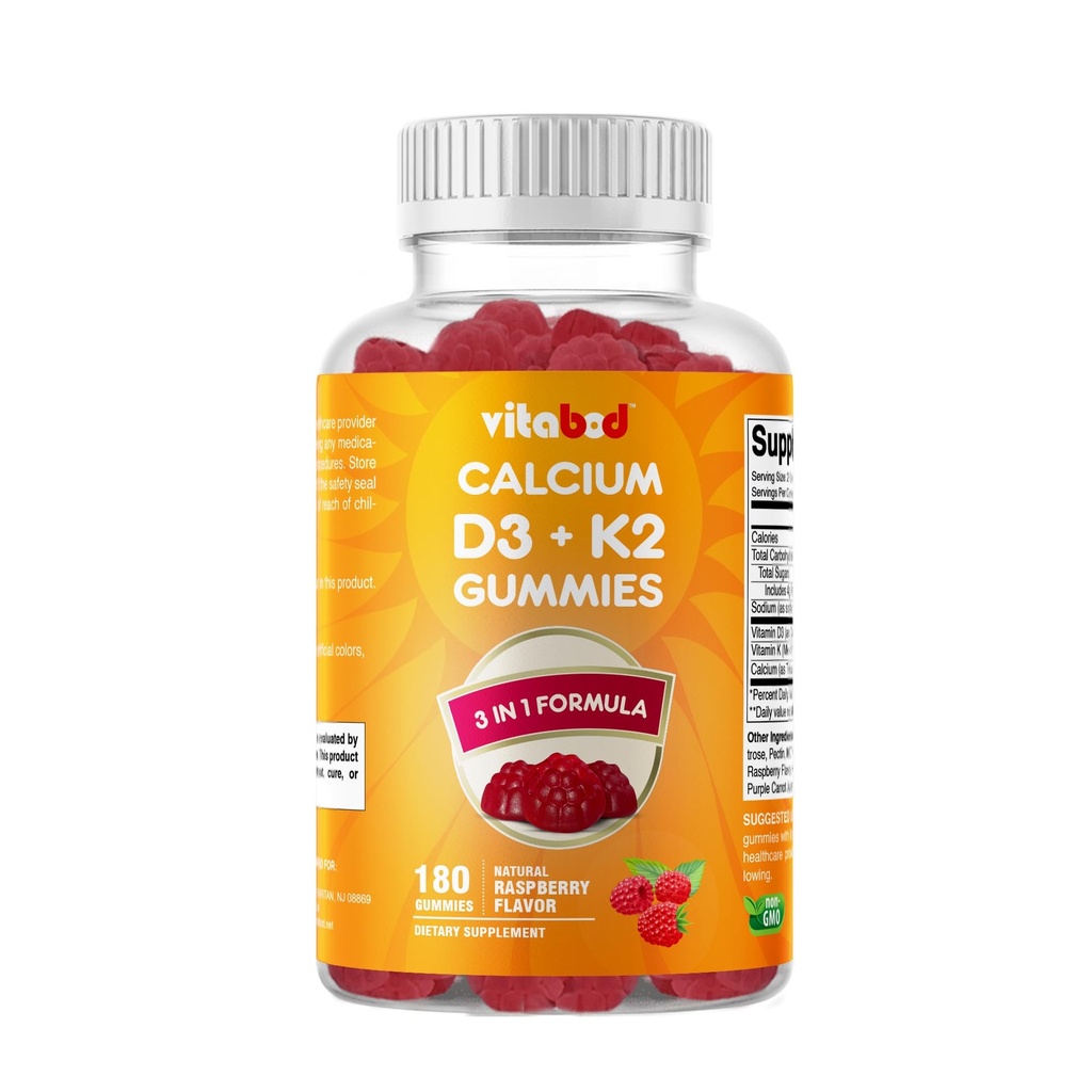 Vitamin D3 + K2 Gummies – Bone & Heart Helse Support – 180 Pektin-basert Vegan Gummies