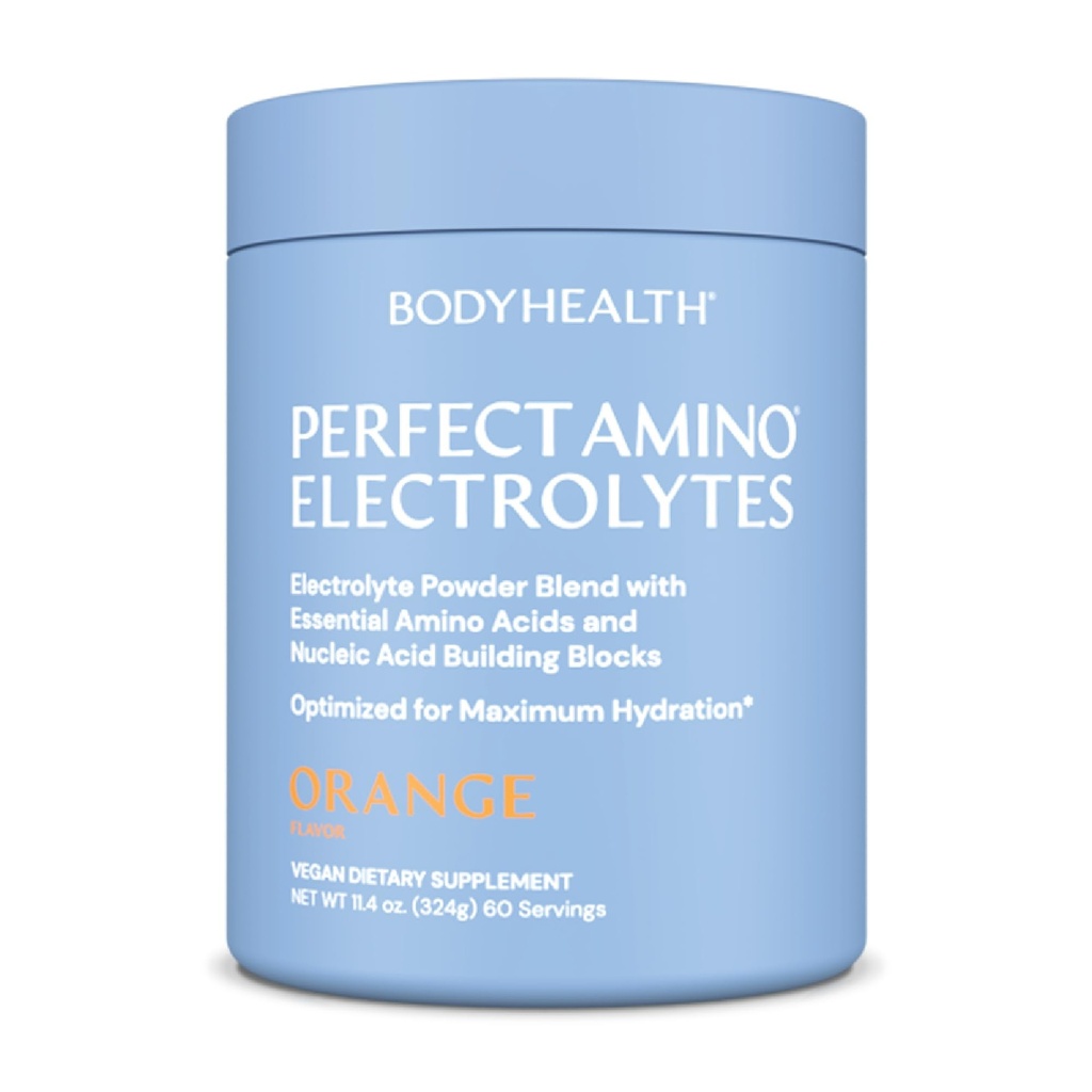 BodyHealth PerfectAmino Elektrolyserer pulver Ingen Sukker, Keto Sugar Gratis Fasting Elektrolytter Drikkemiks, Hydration pulver med spor Mineraler - Orange - 60 Serveringer