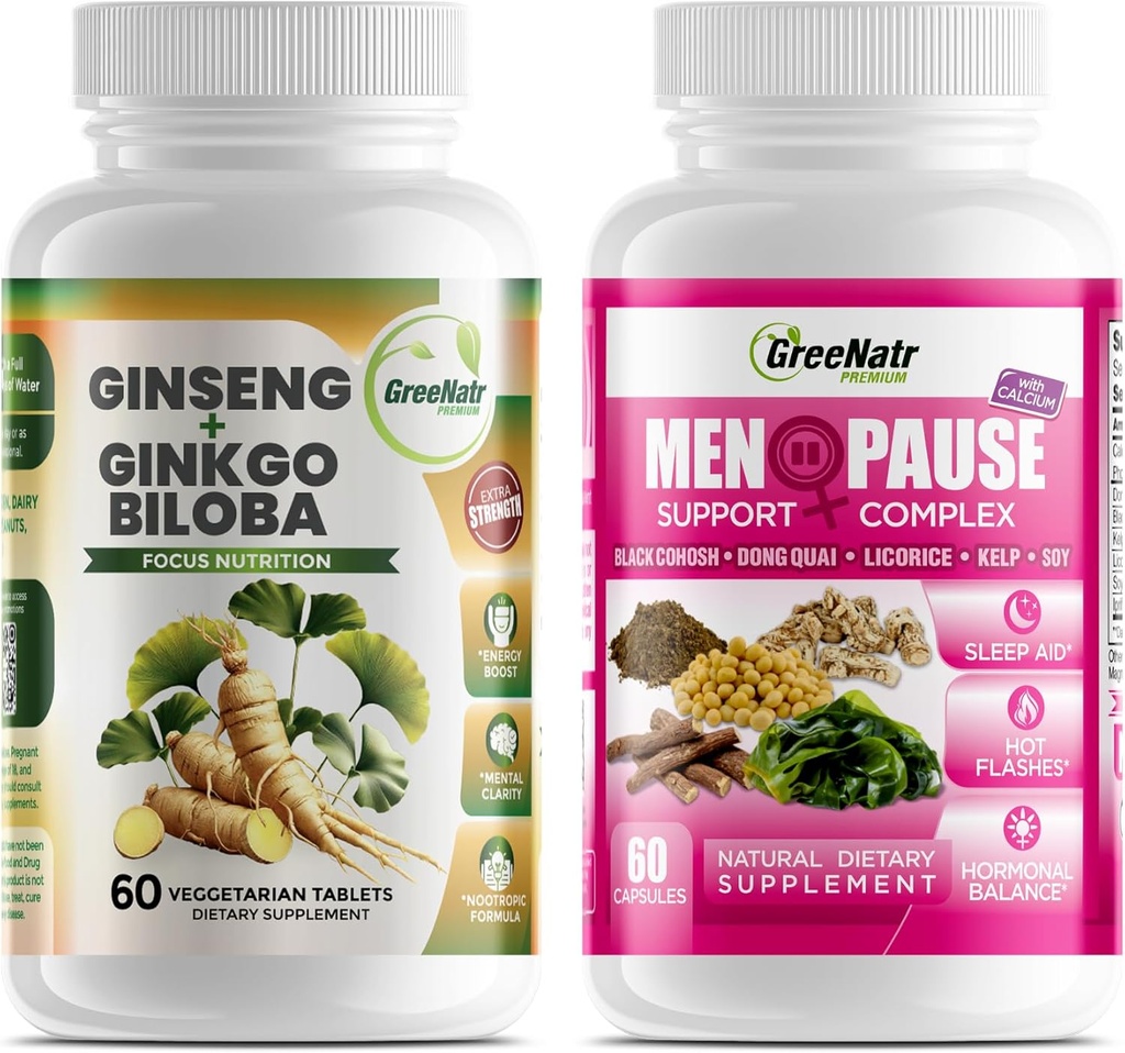 Optimal wellness løsninger: Herbal Menopause støtte og Ginseng + Ginkgo Biloba Energi og hjerne fokus Booster for menn og kvinner