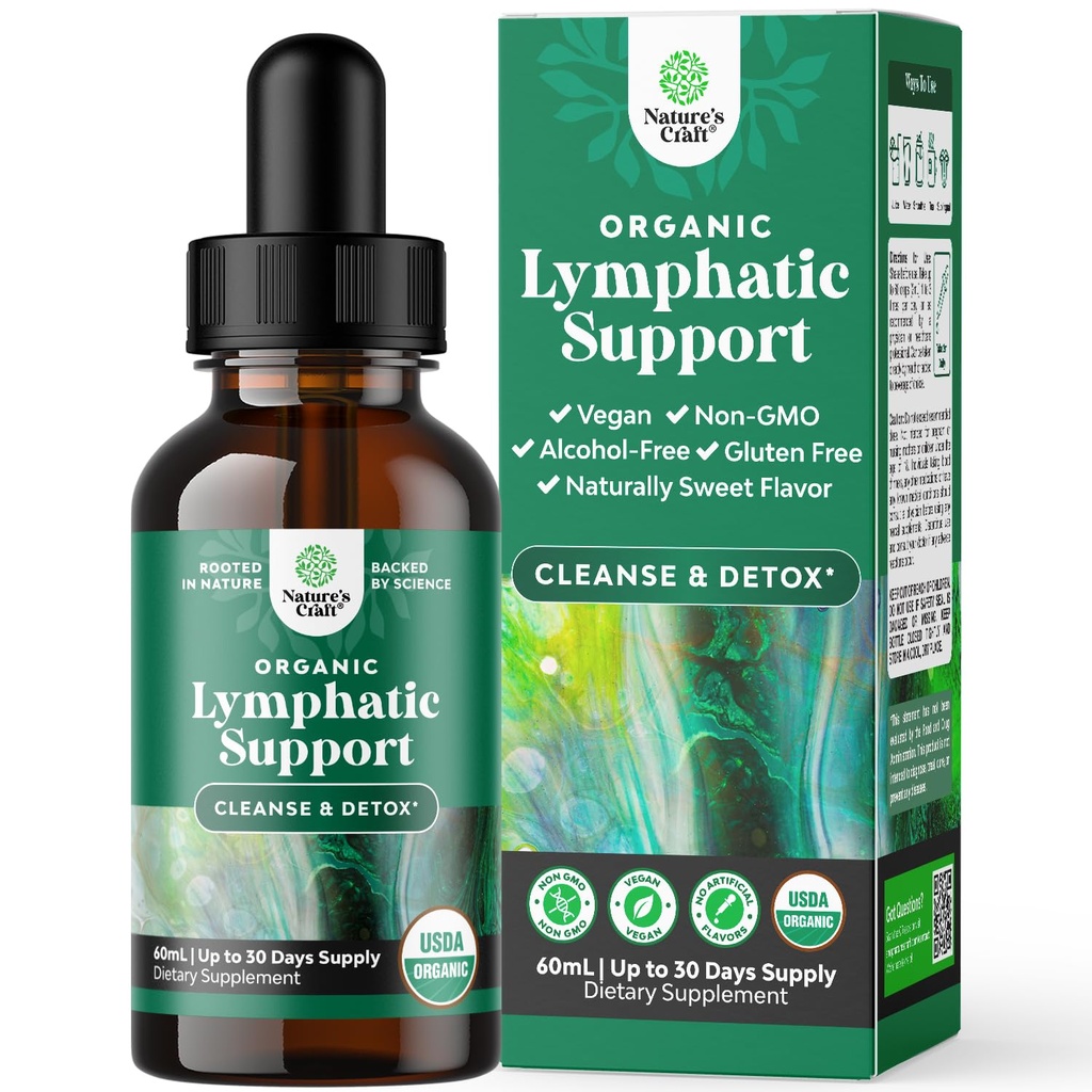 Certifiserte organiske lymfatiske dressing drops - Herbal lymfatisk rengjøring og immunstøtte Supplement med Echinacea Goldenseal & Red Clover Extract - Vegansk ikke GMO alkohol og sukker gratis - 30 Serveringer