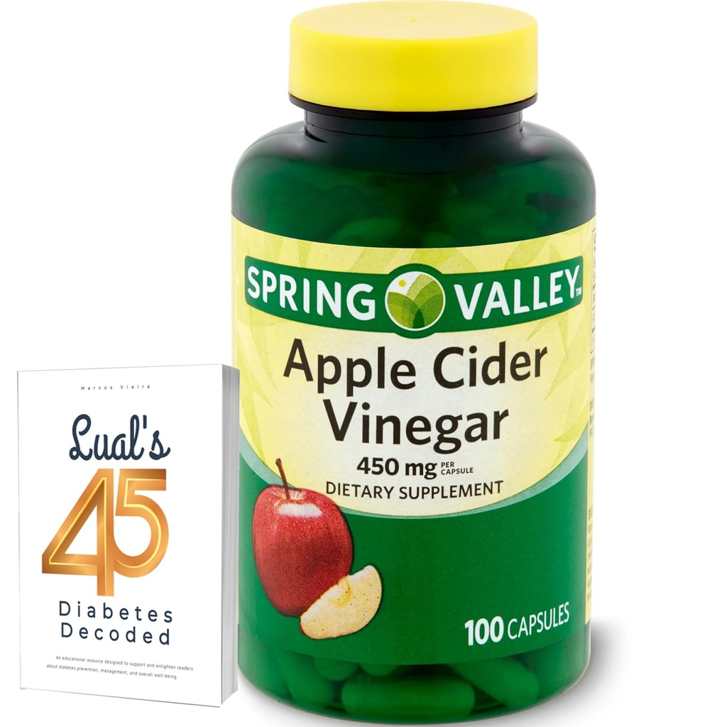 Apple Cider Vinegar 450mg. Spring Valley Apple Cider Vinegar Capsules 450 mg 100 greve, ikke-GMO, Glutenfri Supplement Bundle med Luall 45 Diabetes Dekodet