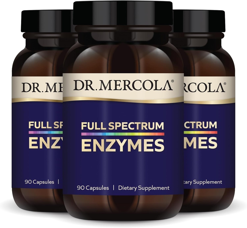 Dr. Mercola Full Spectrum Enzymes - 22 forskjellige Enzymer - støtter Digestive & Immune Helse - Hjelper Digest Karbohydrater, Fats & Proteiner - Ikke-GMO, Glutenfri og soya-fri - 90 Kapsler (3 Pack)