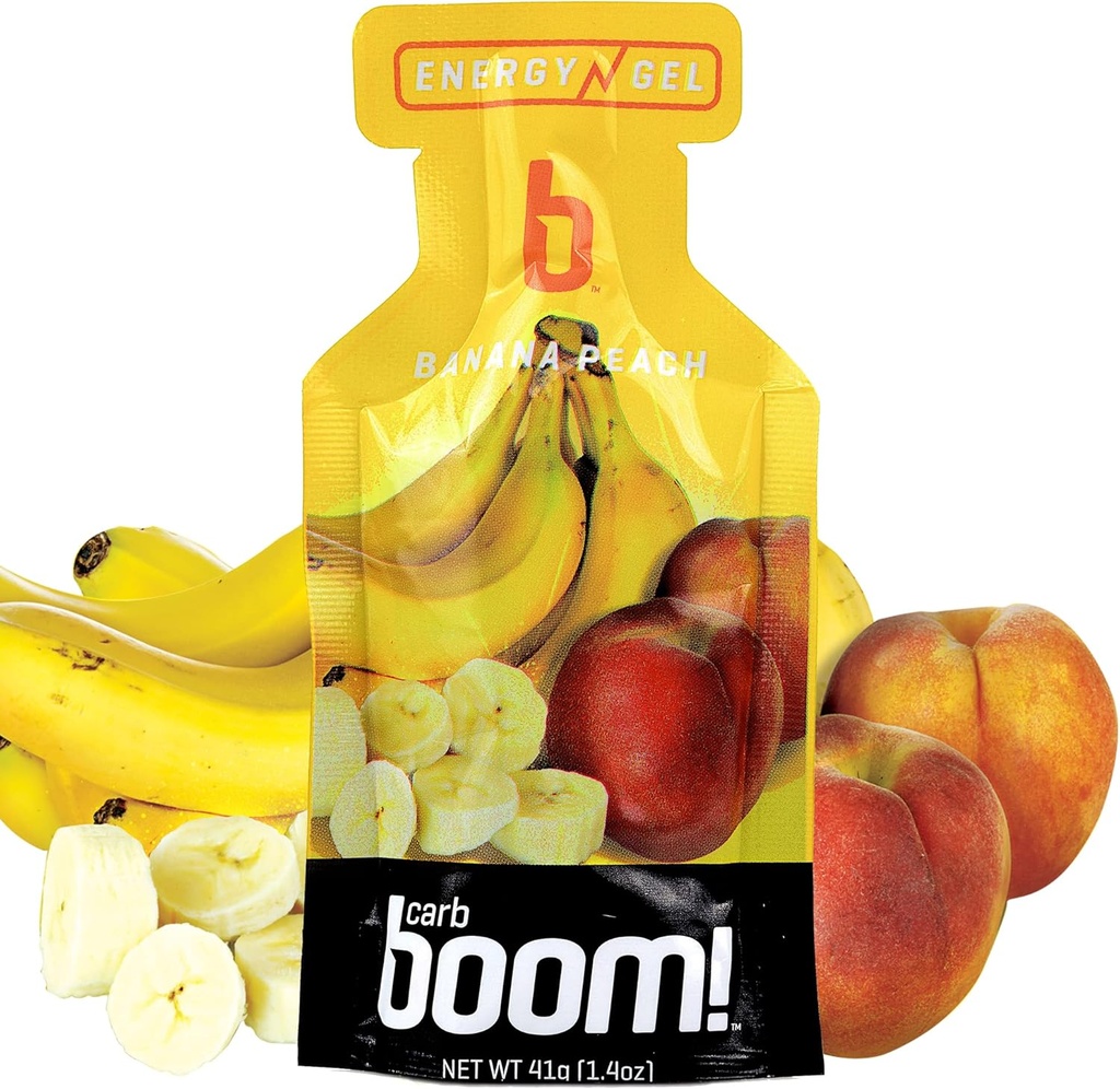 Boom Nutrition Energy Gel - Fruit-Flavored Energy Gels - Workout Gel - Energi Gel for Sykling - Running Gel - Natural Energy Gel - Banana Peach (24 Pack)