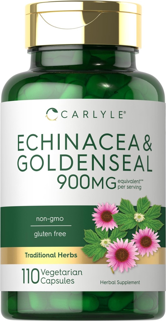 Carlyle Echinacea Goldenseal kapsler ® 110 greve | 900mg | Vegetarisk, ikke-GMO, Glutenfri