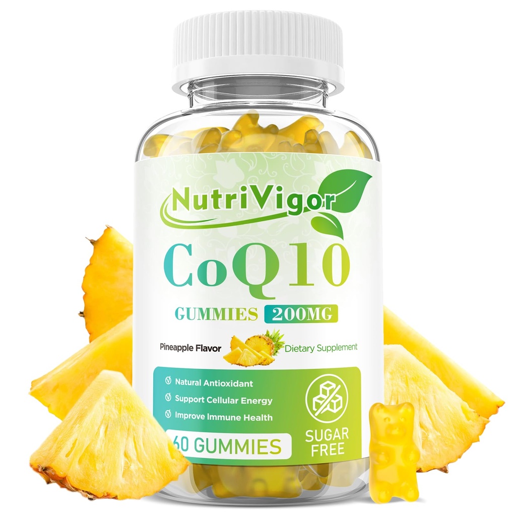 CoQ10 Gummies, Coenzym Q10 Supplement 200 mg, høy absorpsjon CoQ10 Supplement for Cellular Energy og Immune Helse, Vegan, Glutenfri, Pineapple Flavor, 60 greve