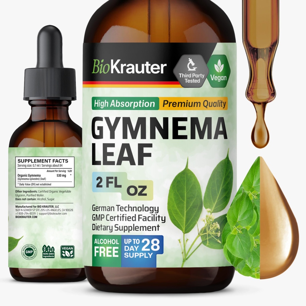 BIO KRAUTER Gymnema Sylvestre Extract Dråper - alkohol og sukker gratis - Vegan Gymnema Leaf Extract 2 Fl.Oz.