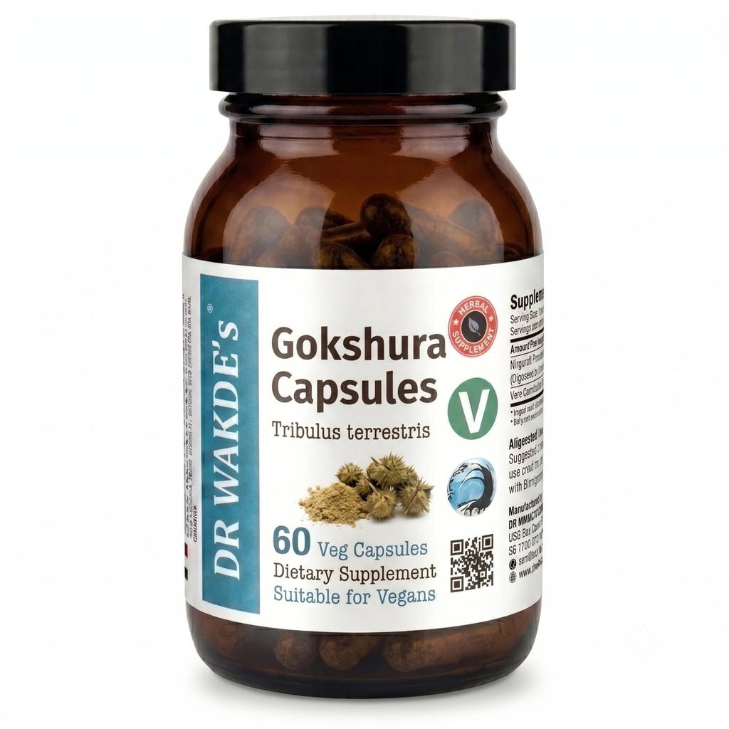 DR WAKDE'S Gokshura Capsules (Tribulus terrestris) - 60 Veg Caps | 100% ren, all-naturlig kosttilskudd | Vegansk, Plantebasert, støtter Vitalitet og urin helse