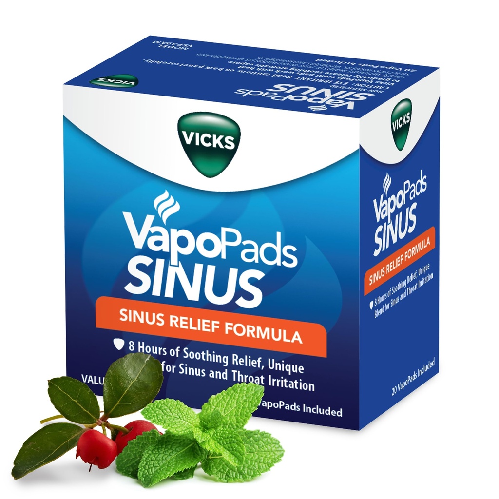 Vicks VapoPads Sinus Relief Formula - Vapor Pads Påfyll for Vicks Humidifiers og Damp Inhalere, Scent Pads for Sinus Congestion og Throat Irritation, 20-Pack, Box farge May Vary