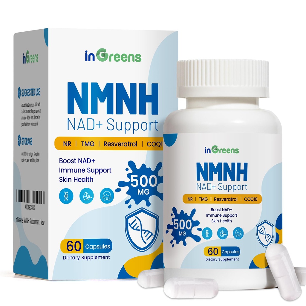 500mg NMNH, NMN Supplement Alternativ med NR, TMG, Resveratrol, COQ10, NAD Supplement, Anti Aging, Energi, Boost NAD+ Nivåer, 60 kapsler