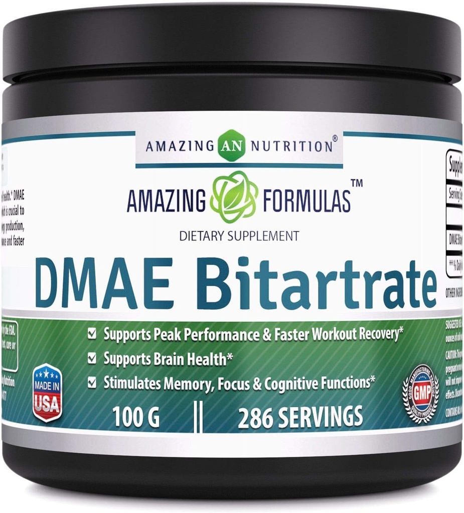 Amazing Formula DMAE Bitartrat pulver Supplement | 100 gram | 286 serveringer | Ikke-GMO | Glutenfri | laget i USA
