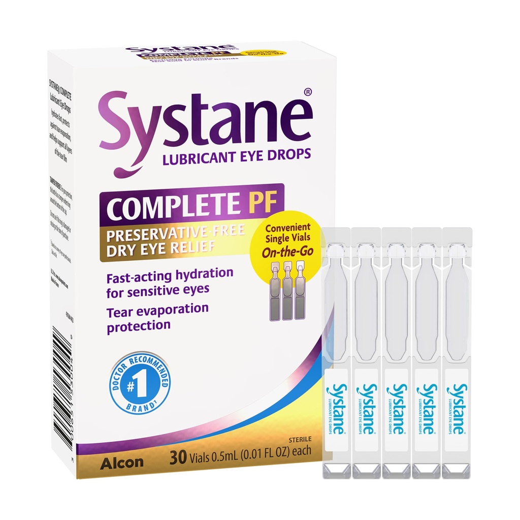 Systane Complete Unit-Dose Preservative-Free Eye Drops 30ct Injeksjonsglass for tørr øyelindring