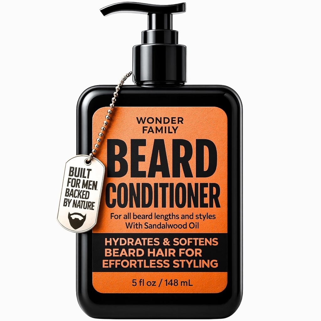 Beard Conditioner for menn – Leave In Conditioner & Softener med Biotin Aloe Vera & Collagen – Moisturizing Cream for coarse Tørt hår – Skjegg og hud balsam – Sandalwood Scent Care for svarte menn