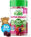 Orgain Kids Sukkerfri Multivitamin Gummier, Vegansk & Plant Basert, 50 Superfoods, 15 Vitaminer og Mineraler, Immunstøtte og 3g av Fiber, Blandet Berry, Ages 4+, 1 måned Supply (60 Gummies)