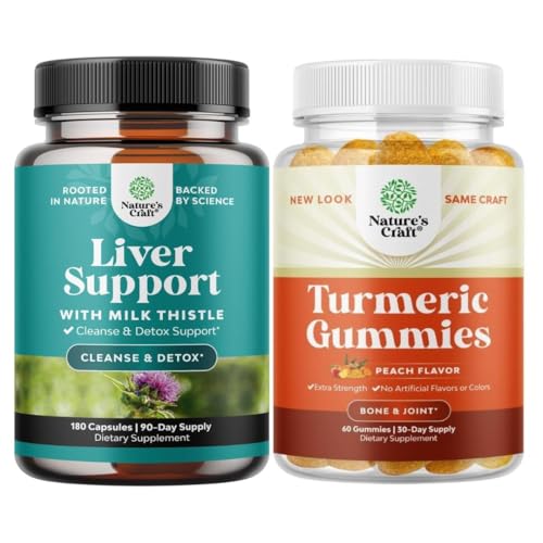 Bundle av Liver Cleanse Detox & Repair - Silymarin Melk Thistle med Dandelion Root Choline Beetroot Artichoke ekstrakt og gurkeaktig curcumin Gummies med svart pepper curcumin pulver for felles støtte