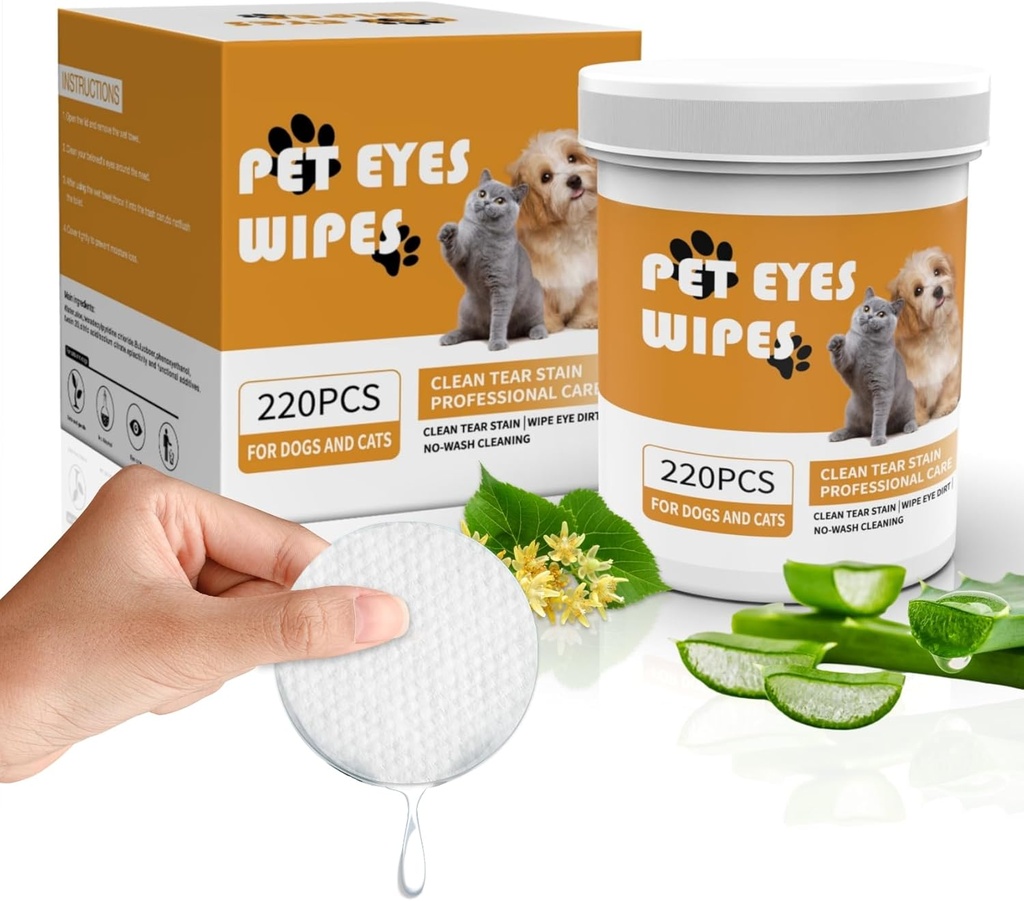 Senlong Eyes Wipes for Hunde - Ta bort tear Stain - hunde eye renere,Eye Debras, Utladelse, Mucus Sekreter - hunde øye tørker tåre flekker remover - hund & katt øye visker - 220 stk, hvit