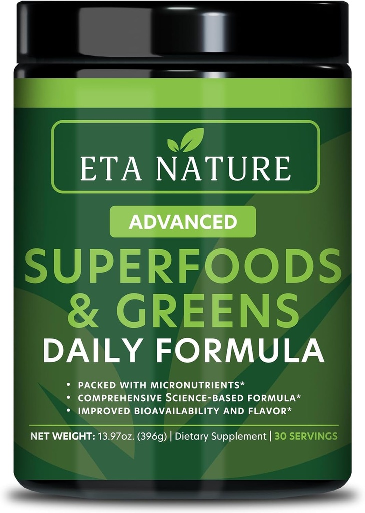 50 Super Greens pulver - Grønn Superfood pulver med frukt og grønnsaker kosttilskudd - Supergreens Grønn pulver for energi, digestion, vitalitet og immunitet - 30 serverer Vegan og ikke-GMO