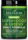 50 Super Greens pulver - Grønn Superfood pulver med frukt og grønnsaker kosttilskudd - Supergreens Grønn pulver for energi, digestion, vitalitet og immunitet - 30 serverer Vegan og ikke-GMO