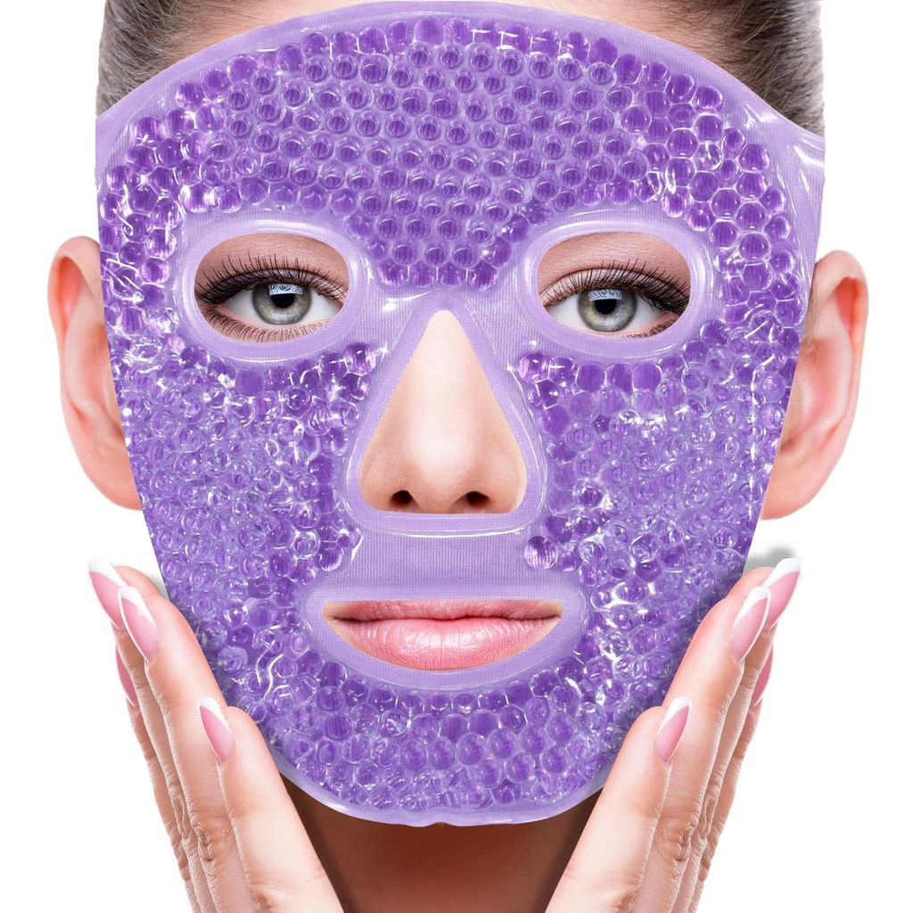 ZNÖCUETÖD Face Eye Mask Ice Pack for å redusere puffiness, poser under øynene, Puffy Mørke sirkler, Migraine, Hot/Kold pakke med myk Plush støtte (Purple #22)