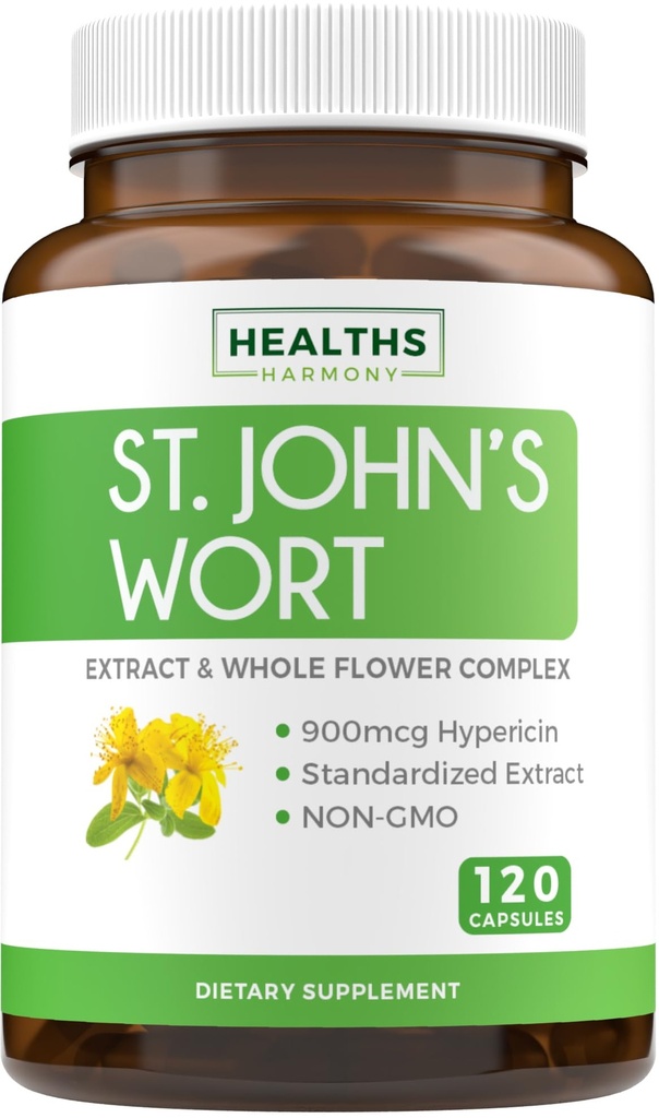St John's Wort Capsules - Kraftig og Potent Saint John's Wort ekstrakt og hele urtekompleks standardisert til 900mcg Hypericin for Balancing Daily Mood Support - Vegan Non-GMO & Lab verifisert (120 Caps)