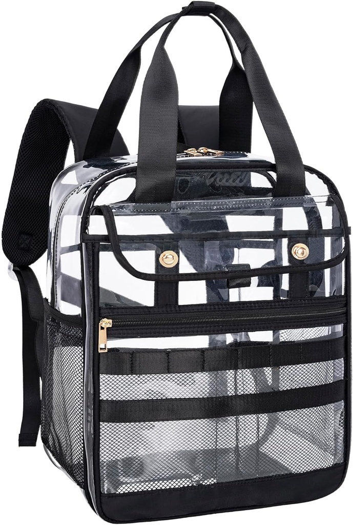 Klar PVC gjennomsiktig ryggsekk, stor multi-pocket for arbeid og reise (svart)