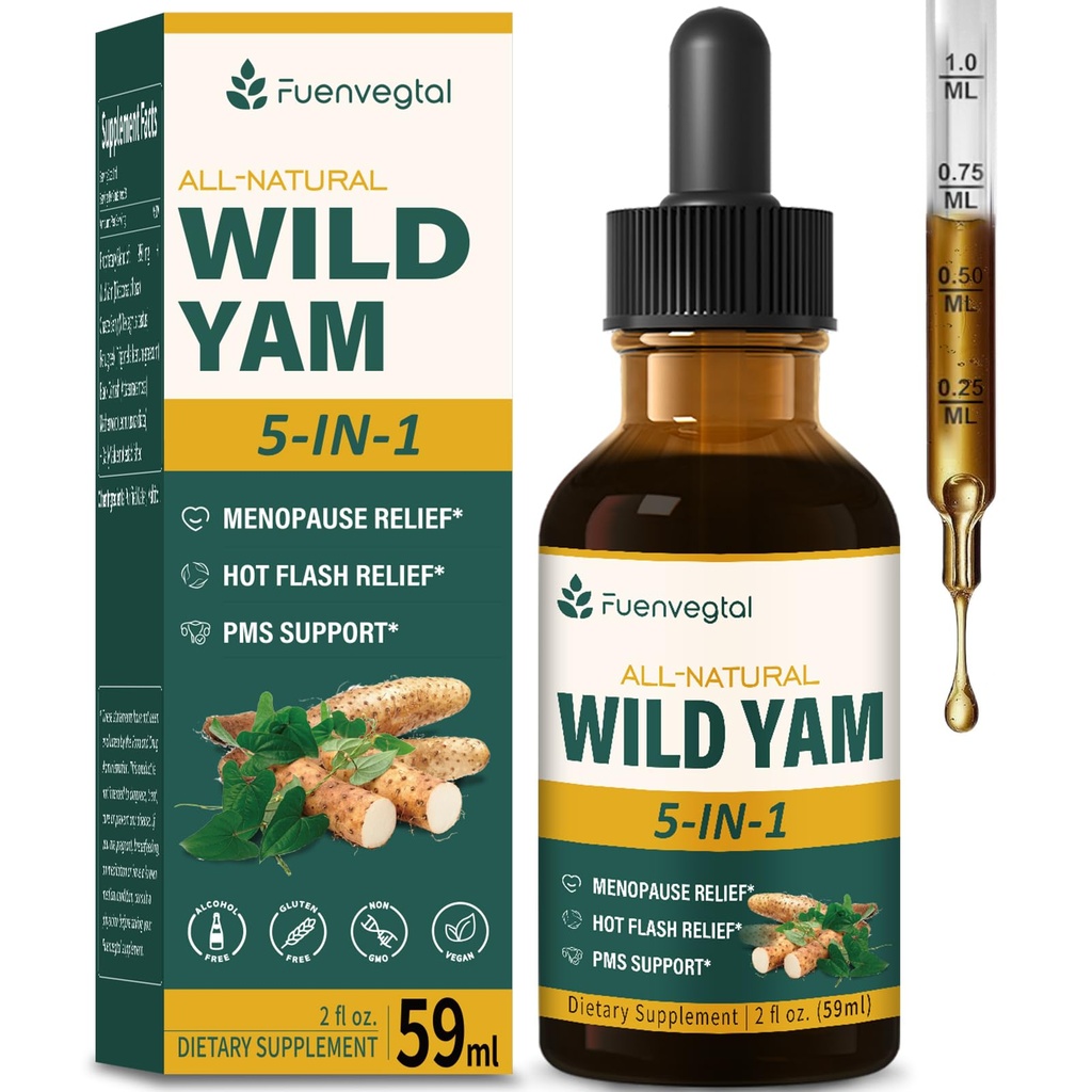 Wild Yam Root Extract Drops, kvinners Supplement med Fenugreek & Motherwort Urt for Menopause Relief & PMS Support. Fenogreco y Ñame Salvaje para la Menopausia. 2oz
