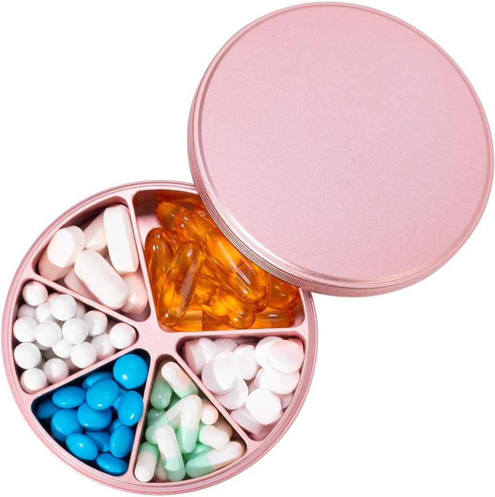 Pill Arrangør 6 Sammenligninger Pill Dispenser - Heavy Duty Metal Daily Pill Container, Daglig Pill Box Pill Holder, Vanntett medisin tilfelle for vitamin Supplement medisin fisk oljer, 0.38lb, Pink