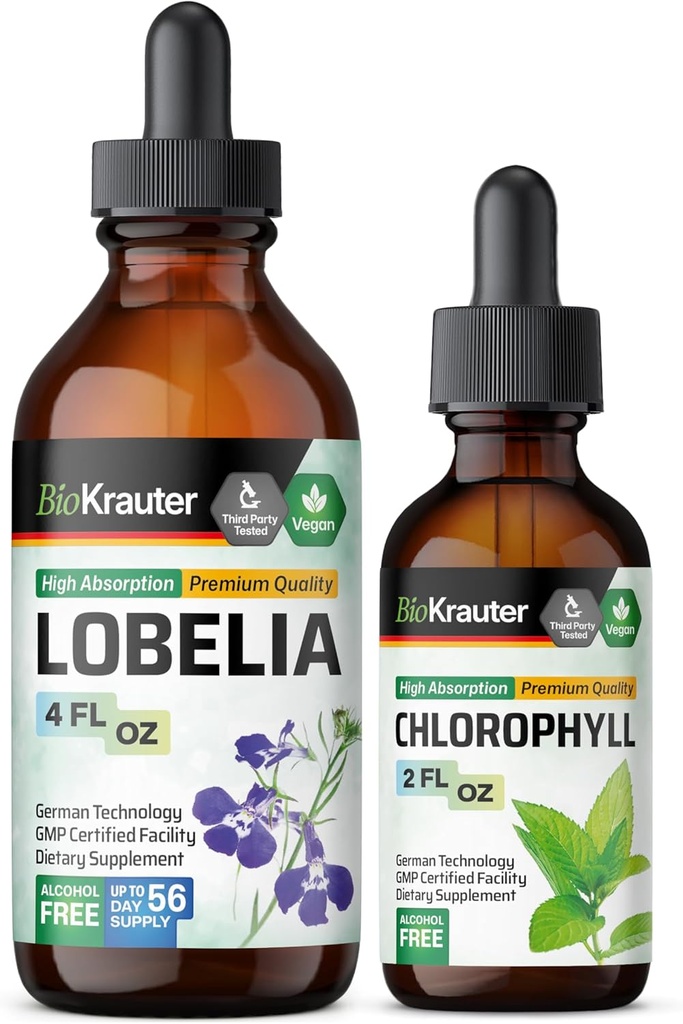 BIO KRAUTER Lobelia Tinktur 4 Fl. Oz. & Klorofyll Tinktur 2 Fl. Oz.