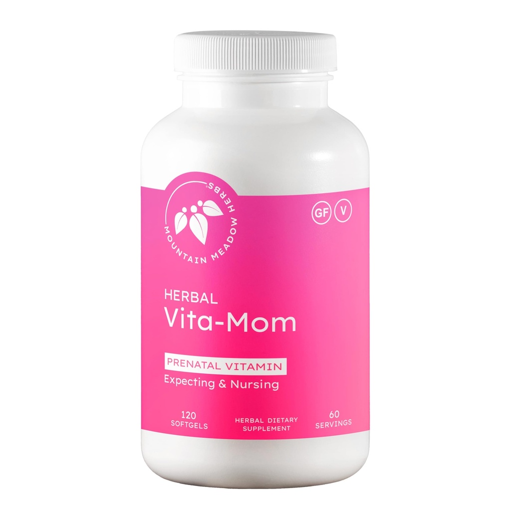 Mountain Meadow Urter Vita-MOM Prenatal Vitaminer - Herbal Supplement for kvinner med folsyre, jern, multivitaminer og organiske urter - 120 Softgels (2-måneders forsyning)
