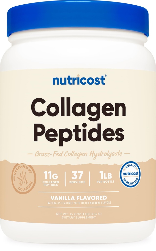 Nutricost Collage Peptides pulver 1LB (454 G) (Vanilla) - Grass Fed Bovine Collage Hydrolysate